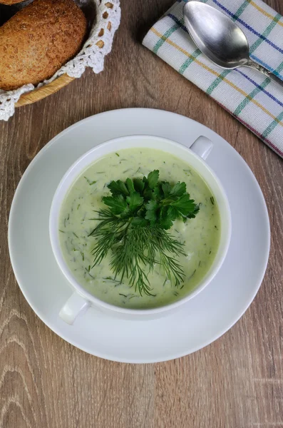 Suppe mit Dill und Petersilie pürieren — Stockfoto