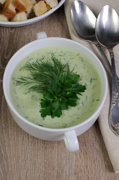 Suppe mit Dill und Petersilie pürieren — Stockfoto