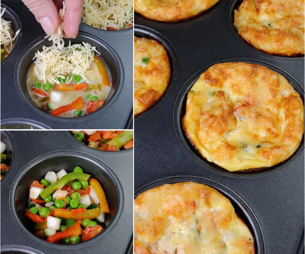 Muffins de ovo-queijo com verduras — Fotografia de Stock