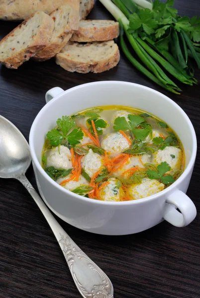 Chicken soup with meatballs — Stock Photo, Image