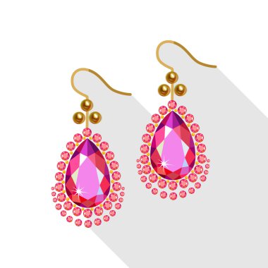 Earrings set (gold pearls, diamonds and ruby) isolated on white  clipart