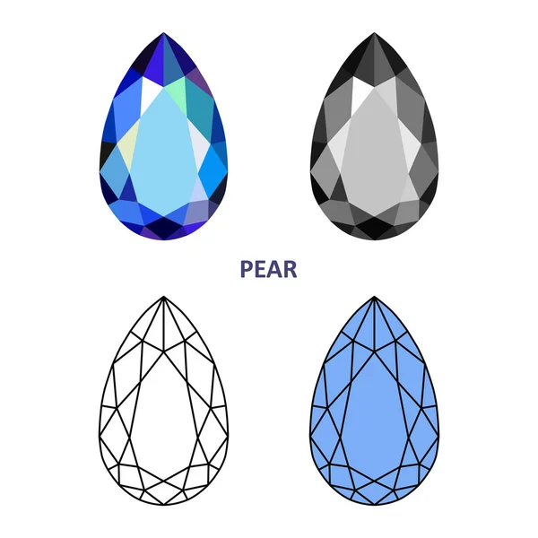 Low poly colored & black outline template pear gem cut — Stock Vector