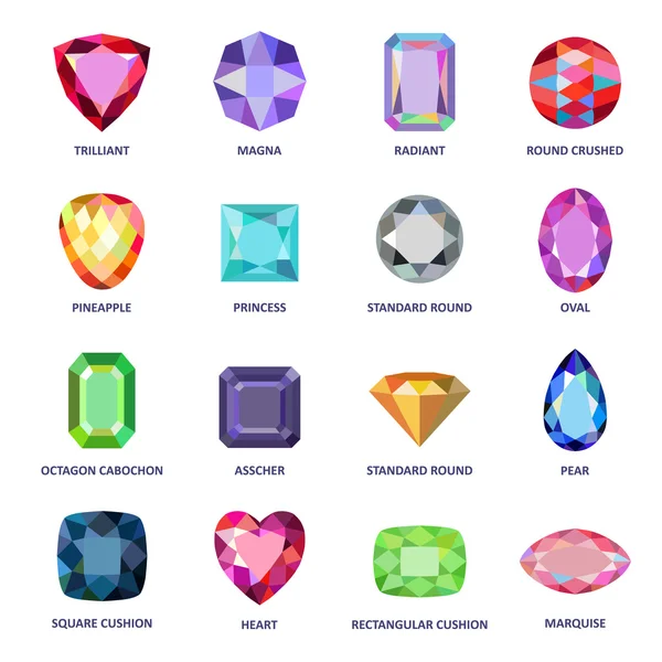 Low poly popular colored gems cuts infographics — Stock Vector