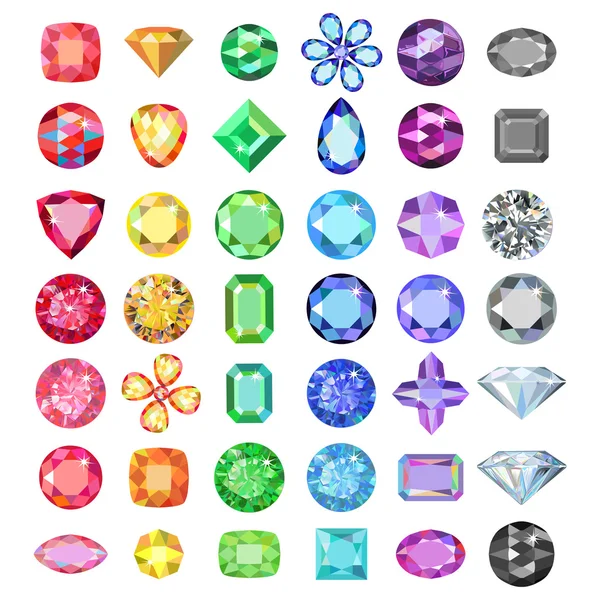 Populares cortes de gemas de colores polivinílicos bajos establecen la gradación por color — Vector de stock