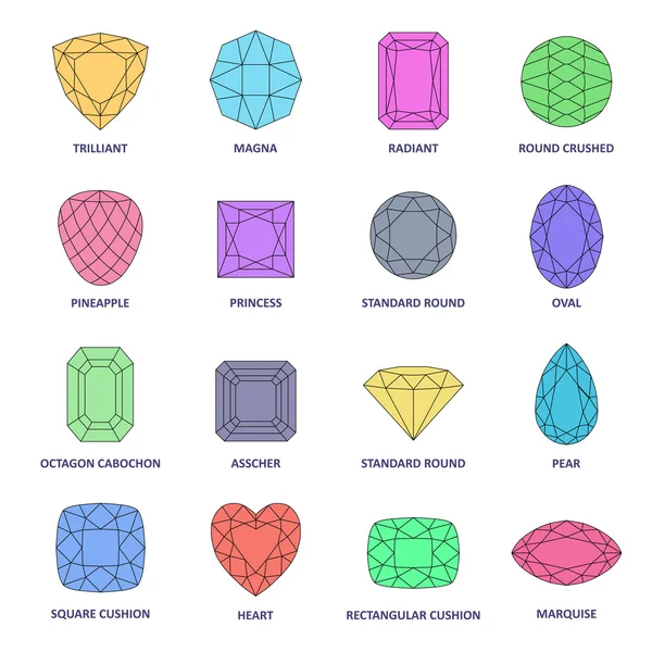 Faible poly populaire pierres précieuses de couleur coupes — Image vectorielle