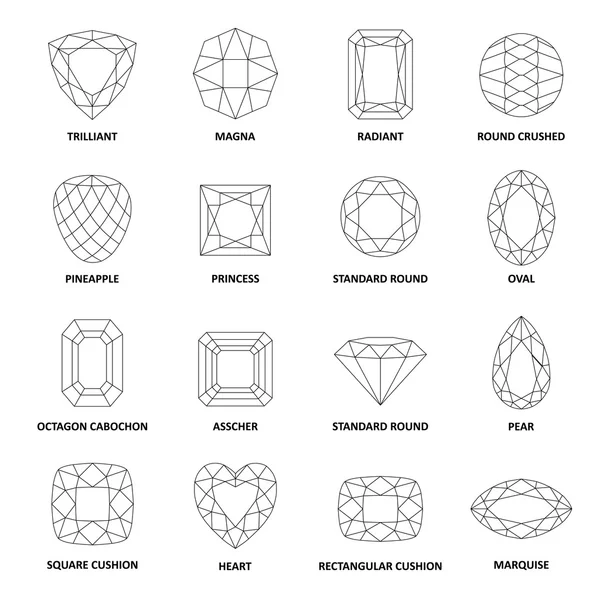 Faible poly populaire noir contour gemmes coupes — Image vectorielle