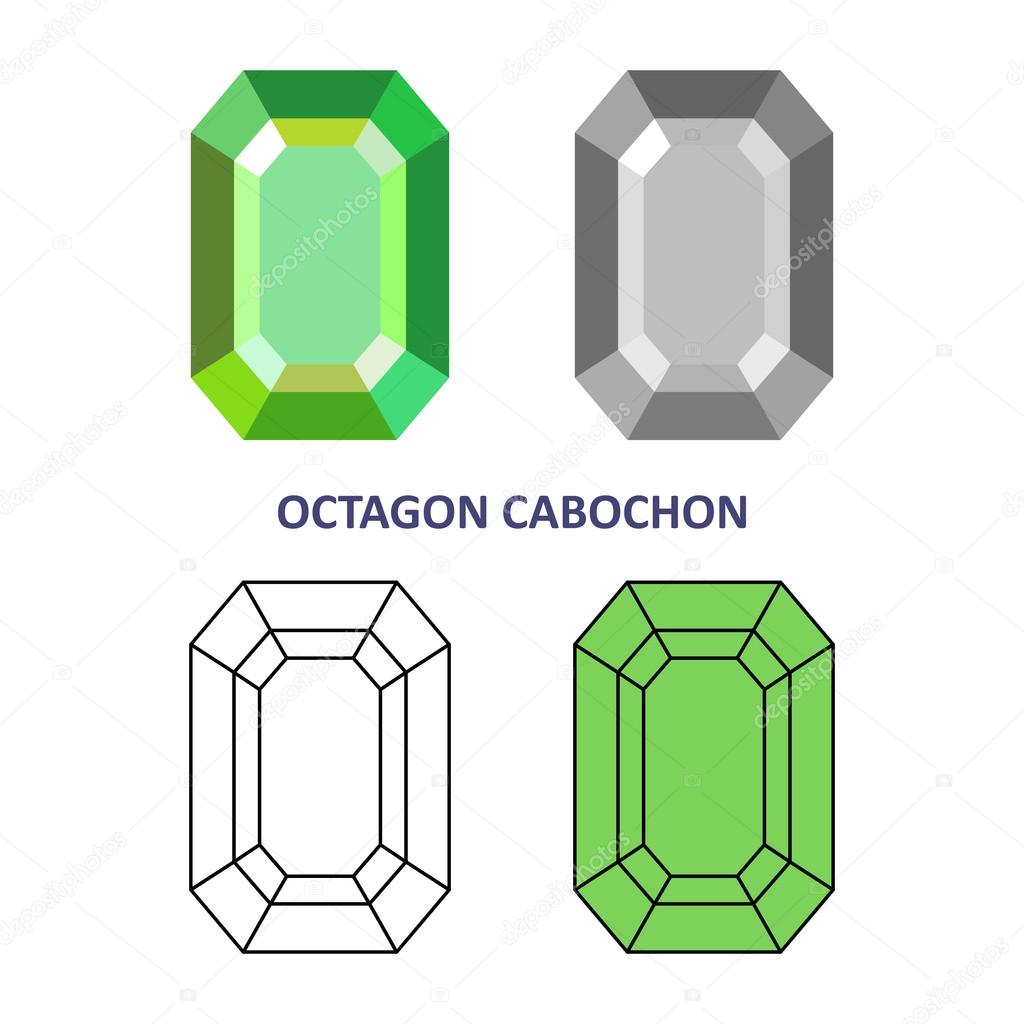 Low poly colored & black outline template octagon cabochon gem