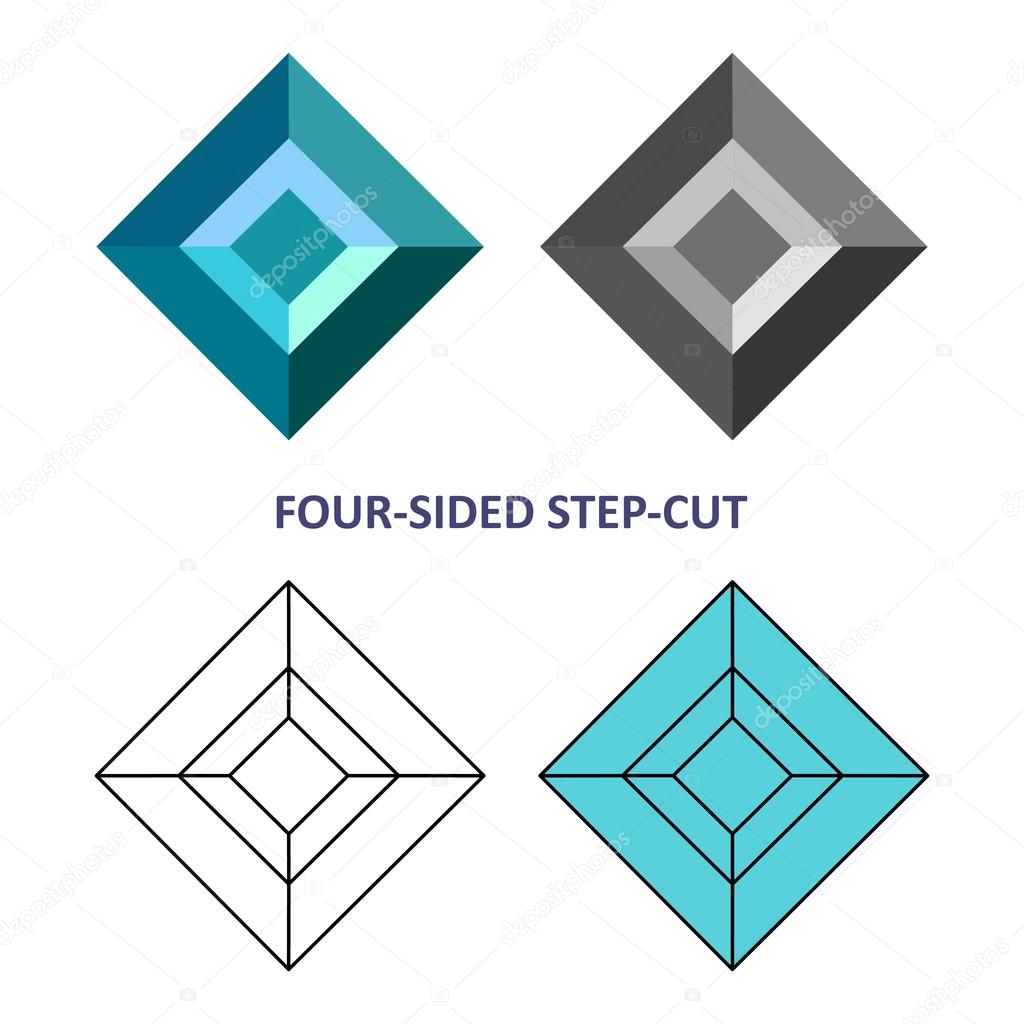 Colored & black outline template four-sided step-cut gem cut