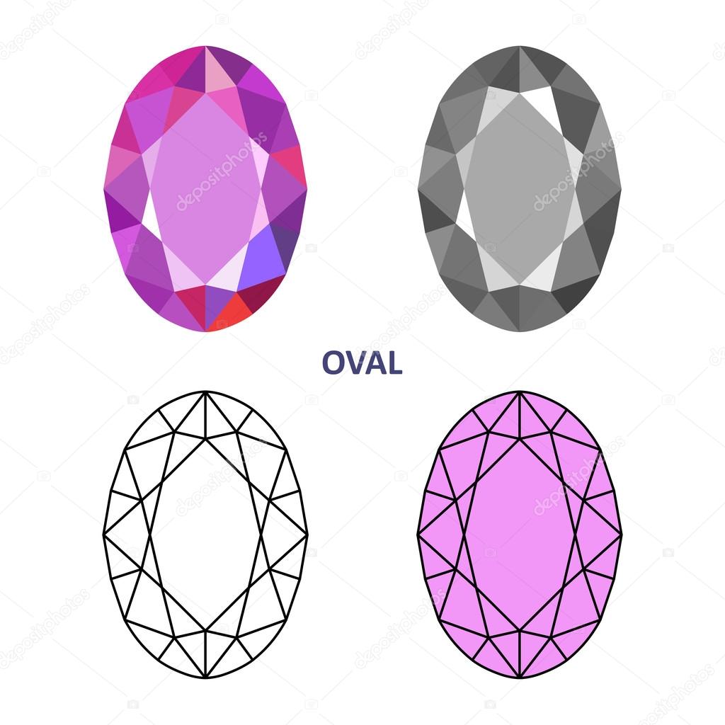 Low poly colored & black outline template oval gem cut