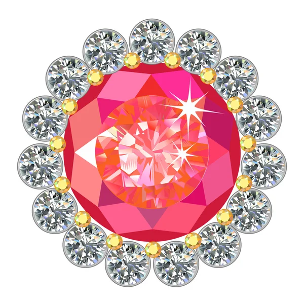 Broche ronde diamant & pierres précieuses — Image vectorielle