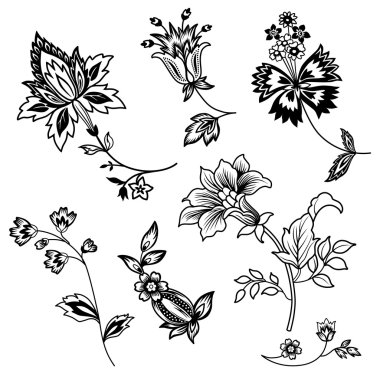 Çiçek dalları siyah anahat seti