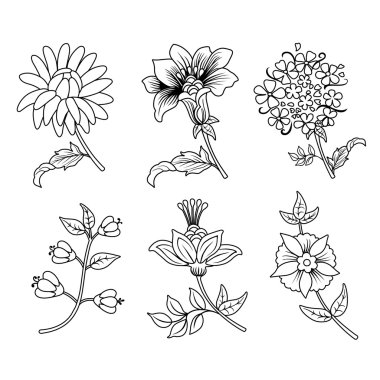 Çiçek dalları siyah anahat seti