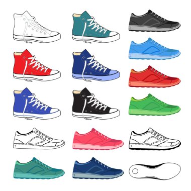 Siyah özetlenen ve spor ayakkabı ayakkabı set renkli