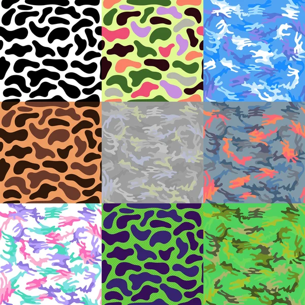 Camouflage seamless spots pattern background set — Stock Vector