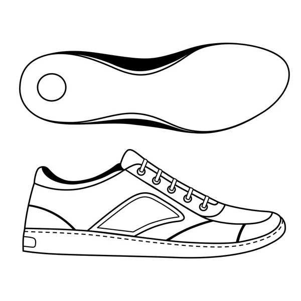 Nero delineato scarpe da ginnastica scarpa & suola — Vettoriale Stock