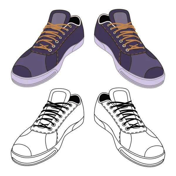 Chaussures de baskets noires bordées & colorées paire — Image vectorielle
