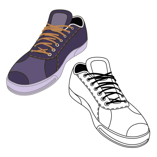 Black outlined & colored sneakers shoes set — Stock Vector