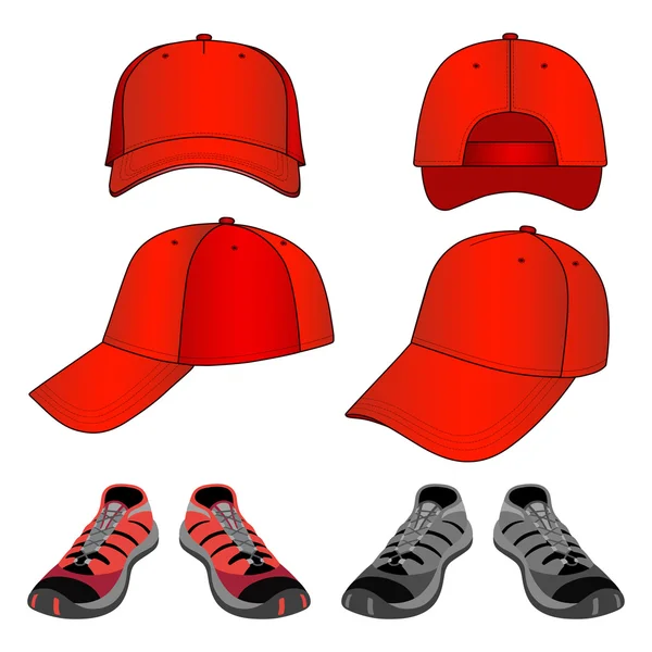 Gekleurde sneakers & baseball cap set — Stockvector