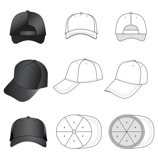 Baseball, ensemble de casquette de tennis — Image vectorielle