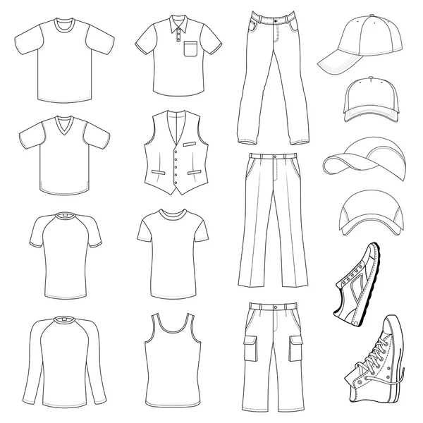 Seviyelendirilmiş erkek giyim, şapka ve ayakkabılar sezon koleksiyonu — Stok Vektör