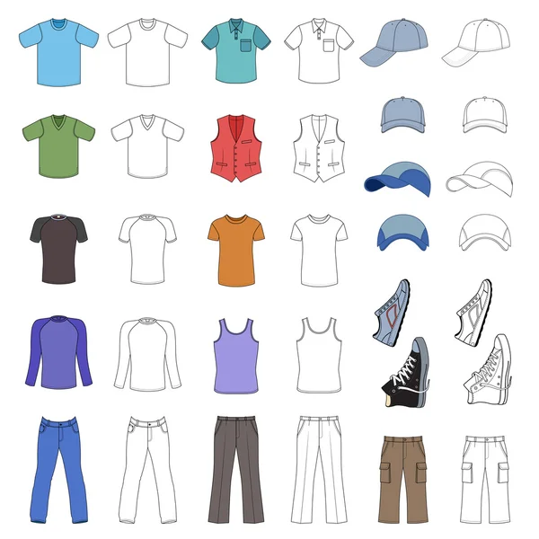 Özetlenen ve renkli erkek giyim, şapka ve ayakkabılar ayarla