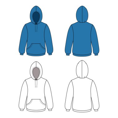 Unisex hoodie (ön ve arka anahat görünümü) 