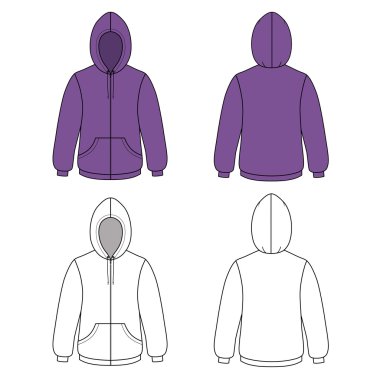 Unisex hoodie (ön ve arka anahat görünümü)