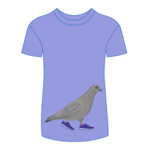 Wandelen duif in blauwe sneakers t-shirt — Stockvector