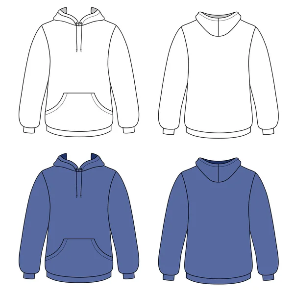 Unisex hoodie (front & back outlined view) — Stock Vector