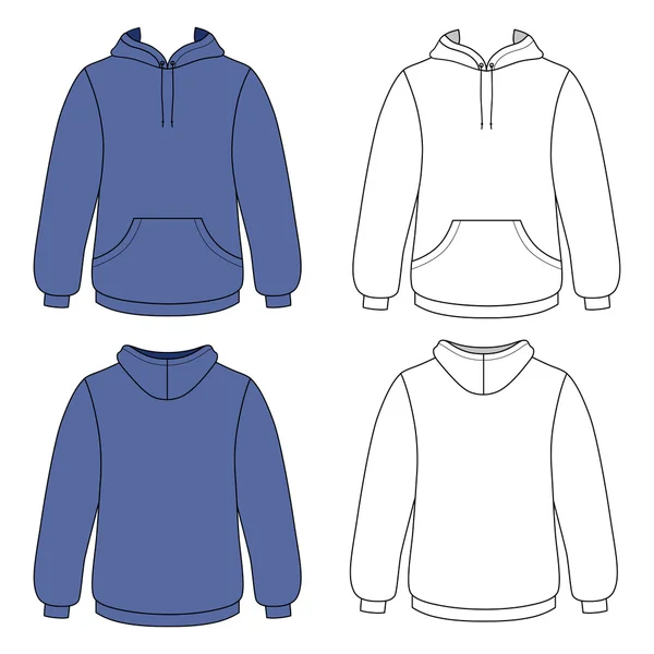 Unisex hoodie (front & back outlined view) — Stock Vector