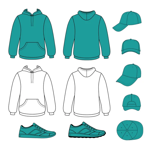 Unisex hoodie, pet, sneakers set — Stockvector