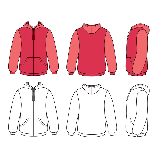 Unisex hoodie template (front, side & back outlined view) — Stock Vector