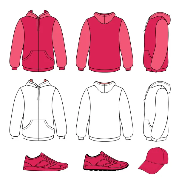 Unisex hoodie, pet, sneakers set — Stockvector