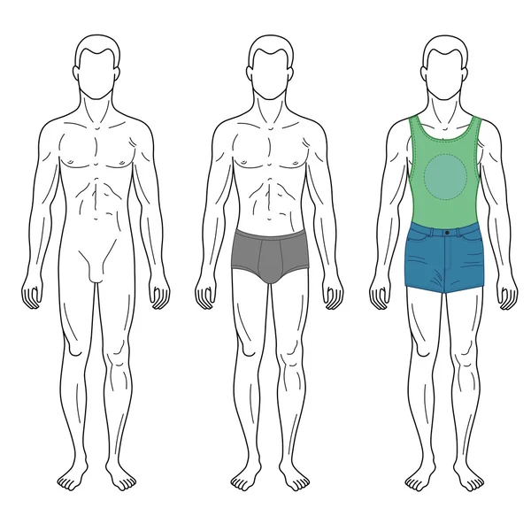 Moda homem delineado modelo de comprimento total figura silhueta —  Vetores de Stock