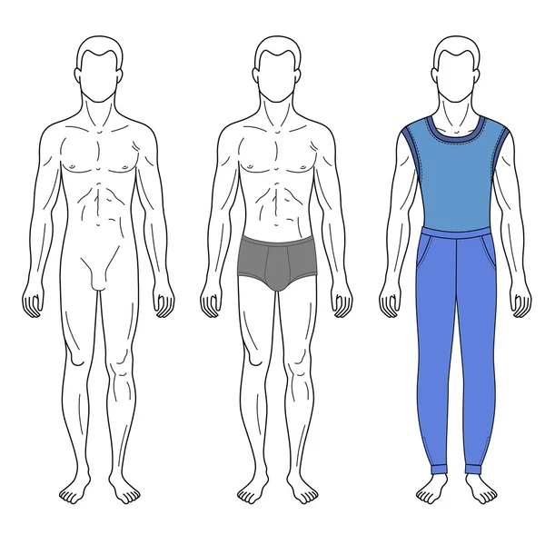 Mode man overzicht sjabloon volledige lengte figuur silhouet — Stockvector