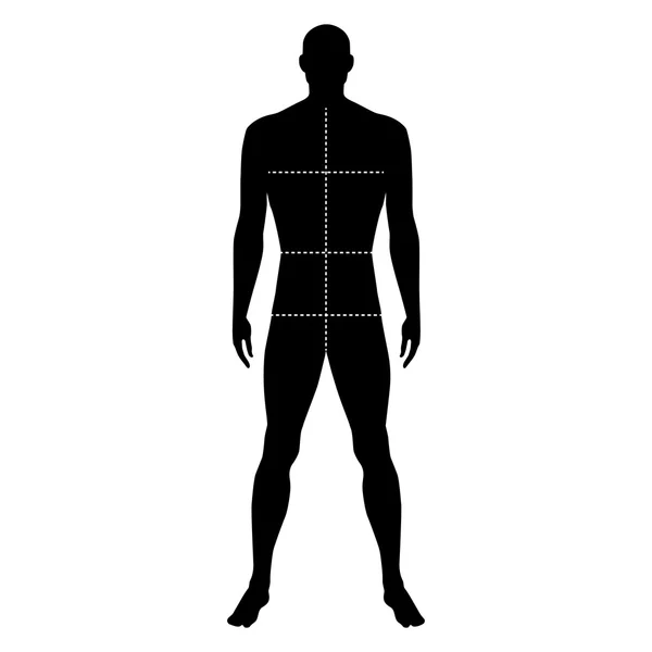 Moda hombre plantilla figura silueta con los tamaños marcados del cuerpo — Archivo Imágenes Vectoriales