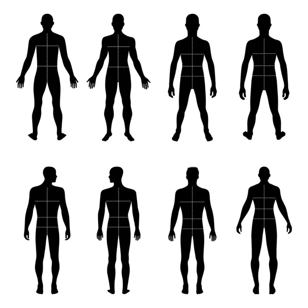 Conjunto de silueta de hombre de espalda con cuerpo marcado — Vector de stock