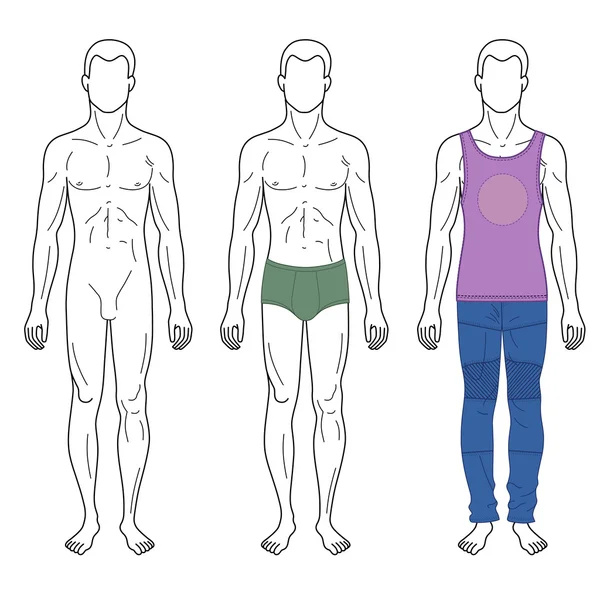 Mode man overzicht sjabloon volledige lengte figuur silhouet — Stockvector