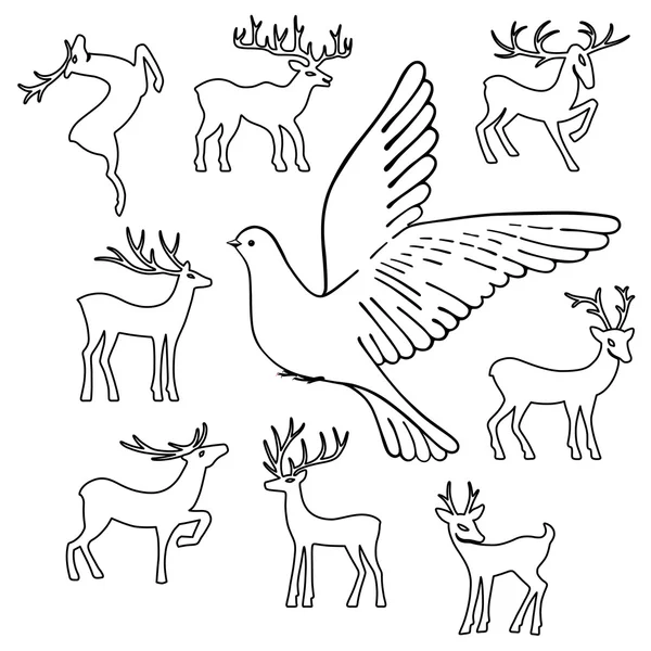 Colombe montante & cerfs — Image vectorielle