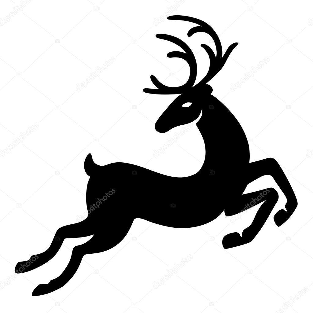 Wonderful deer running (silhouette), design for Xmas cards, banners and flyers, vector illustration isolated on white background