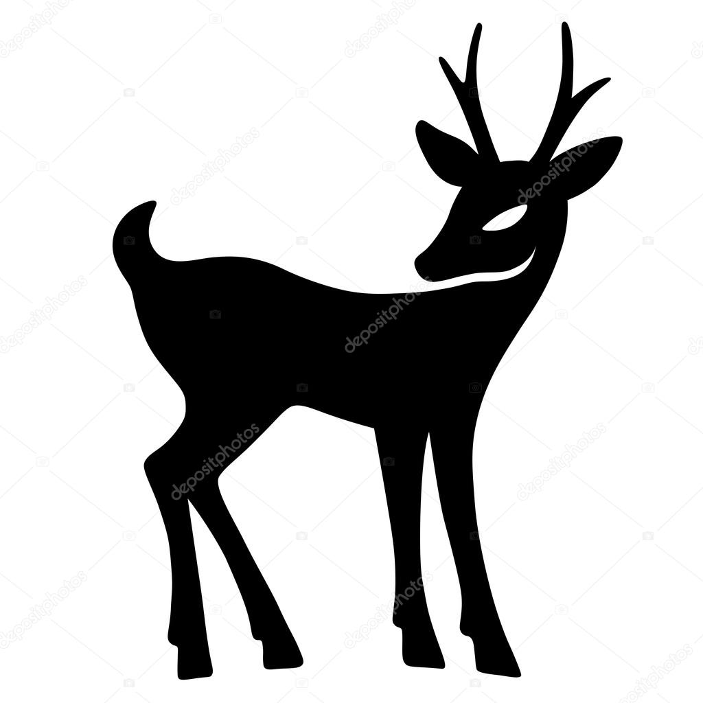 Marvellous fawn with interest looks aside (silhouette), design for Xmas cards, banners and flyers, vector illustration isolated on white background