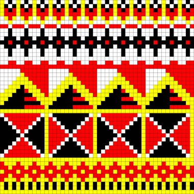 Geometrik dikişsiz Jacquard nakışı ya da örgü şeması motif arka planı, izole vektör çizimi. Giyim tekstili için: kazak, çorap, atkı; iç döşeme: peçete, yastık