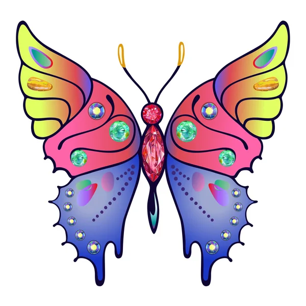 Strass colored outlined butterfly — Stock Vector