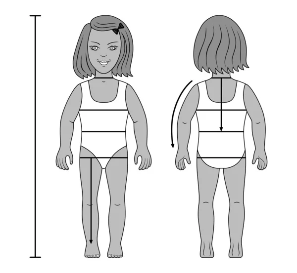 Standing girl preschooler tailor measurements vector — Stock Vector