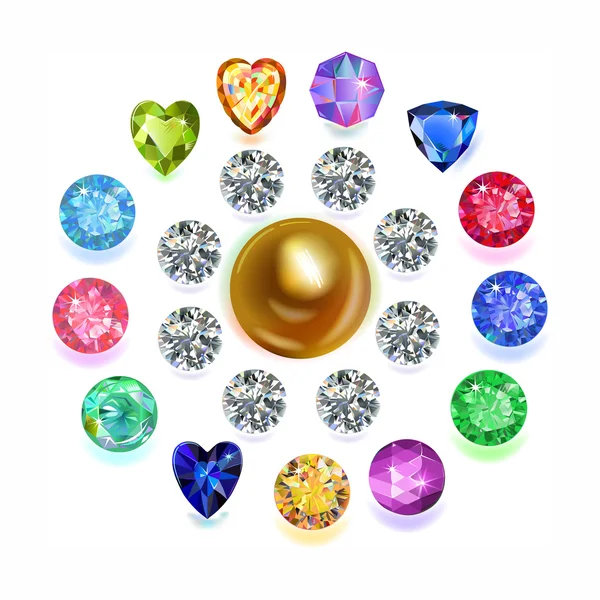 Composição redonda conjunto de pedras preciosas coloridas — Vetor de Stock
