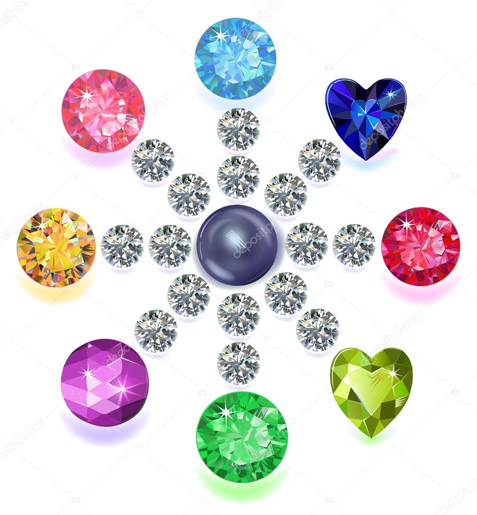Round composition colored gems set