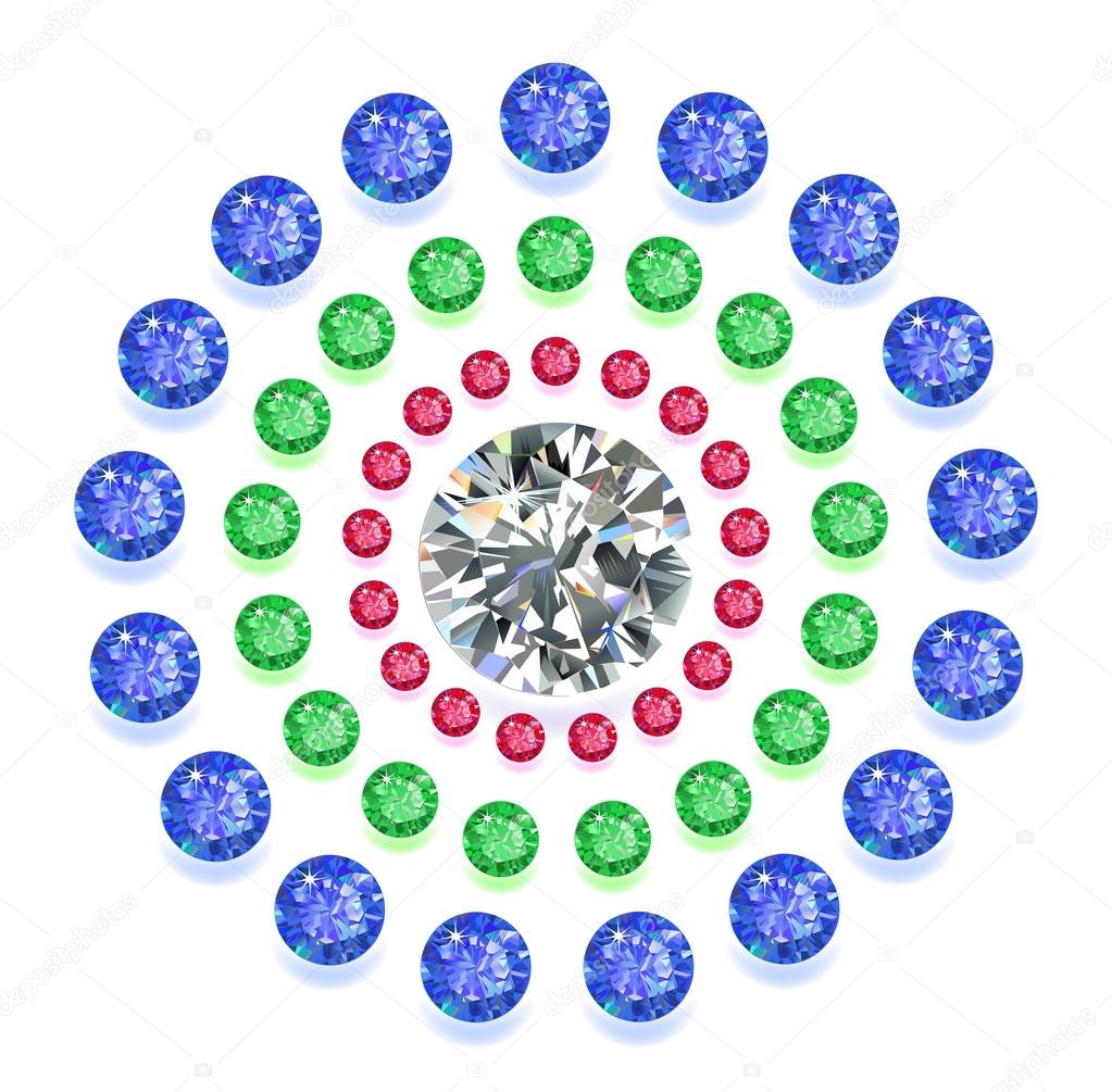 Round composition colored gems set