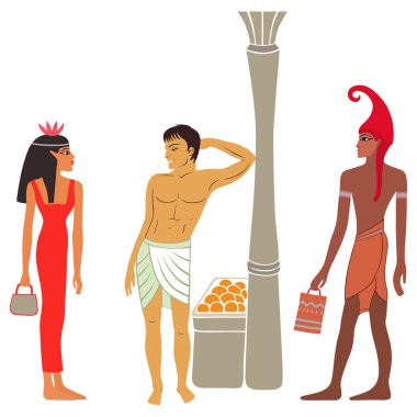 Ancient Egyptian-Greek market negotiations clipart