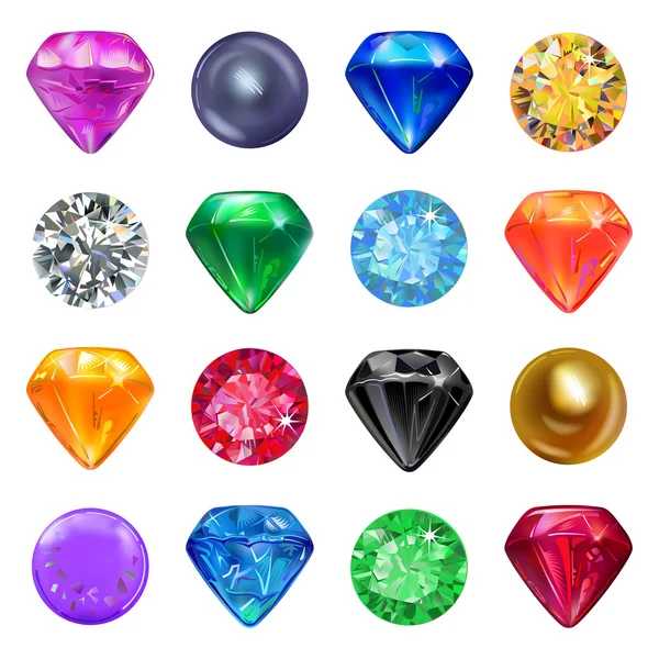 Conjunto de interfaz de juego de gemas de colores — Vector de stock