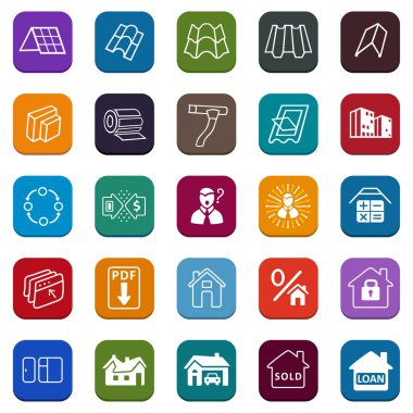 Satılık binalar malzemeleri (çatı, cephe) Icons set site